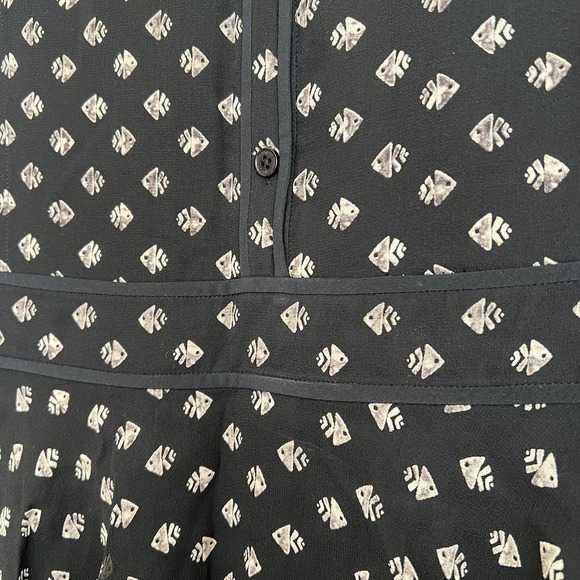 TORY BURCH Seymour Silk Georgette Mini Dress Size 6 Geometric Fish Print Tiered - Picture 8 of 11